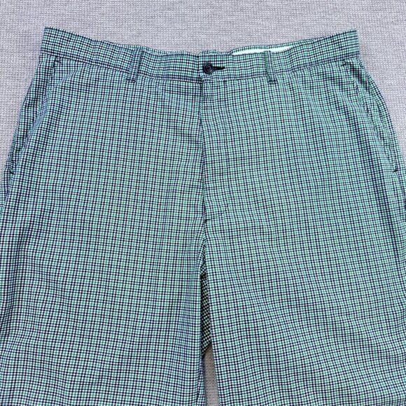 Perry Ellis Mens 36 Chino Shorts Green Blue Gingham Slash Pocket Golf Stretch - Picture 3 of 11